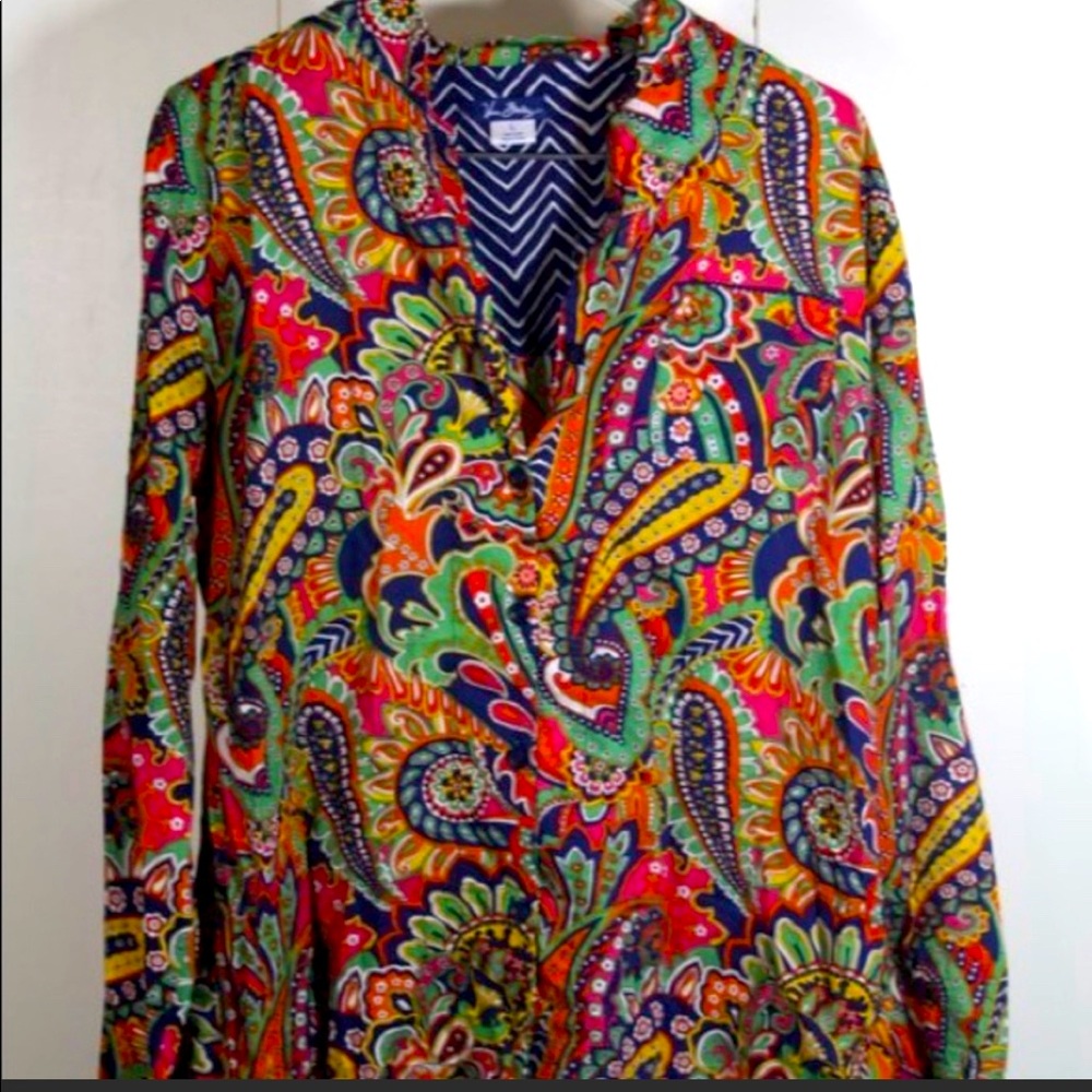 Multi Color Print Paisley Cotton Blouse Button-down Top
